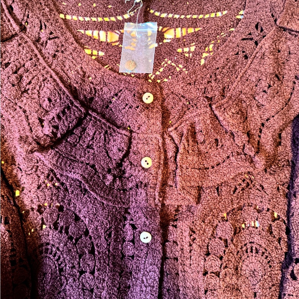 Ultra Pink Burgundy Crochet Sweater - Picture 4 of 11